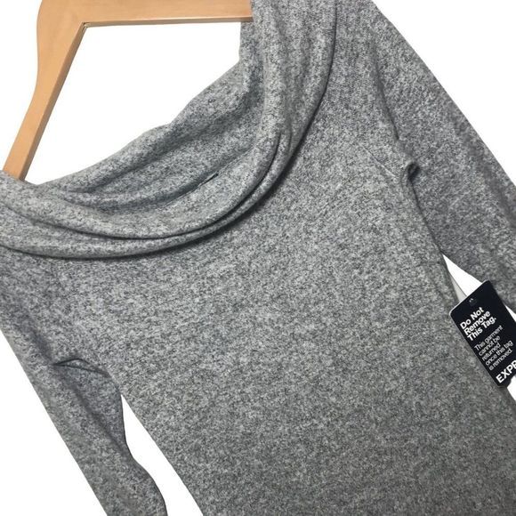 EXPRESS Mock Neck Marle Cozy Knit Sweater Dress In Grey Size XS - Picture 3 of 6